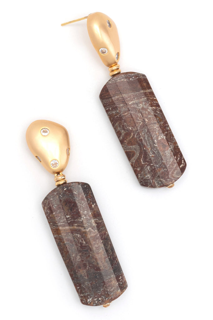 Dark Brown Bar Drop Earrings - Nakamol