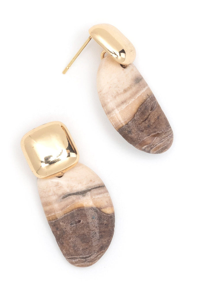 Brown Cream Stone Earrings - Nakamol