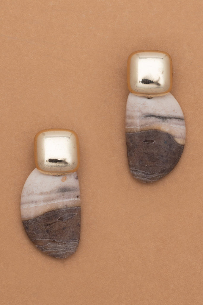 Brown Cream Stone Earrings - Nakamol