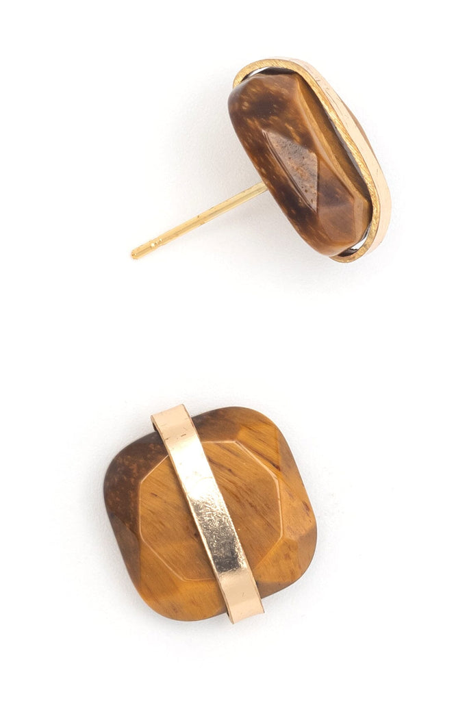 Tiger Eye Gold Stud Earrings - Nakamol
