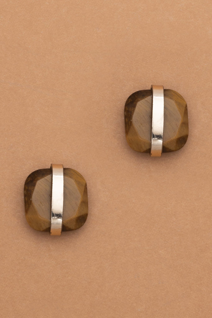 Tiger Eye Gold Stud Earrings - Nakamol