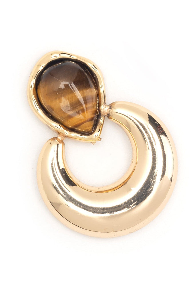 Teardrop Tiger Eye Gold Hoop Earrings - Nakamol