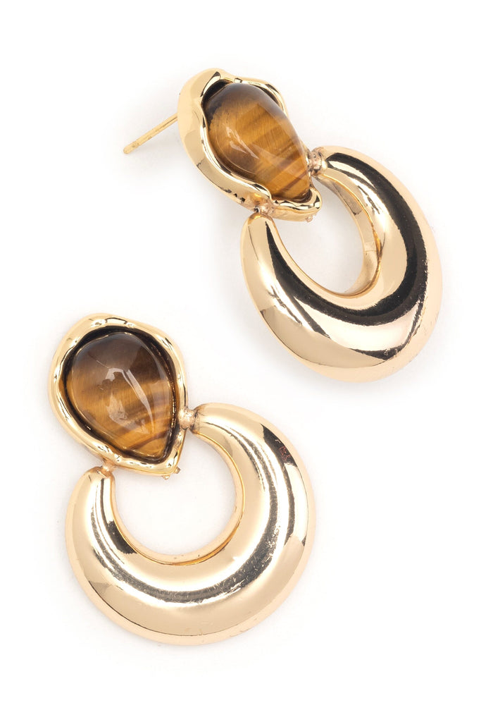 Teardrop Tiger Eye Gold Hoop Earrings - Nakamol