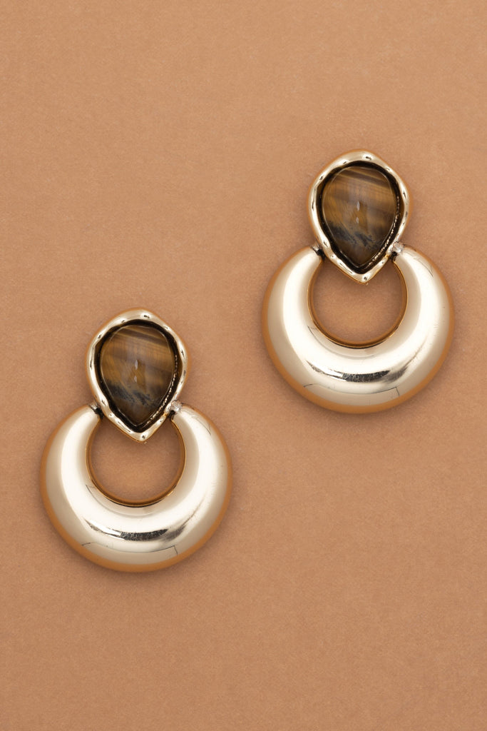 Teardrop Tiger Eye Gold Hoop Earrings - Nakamol