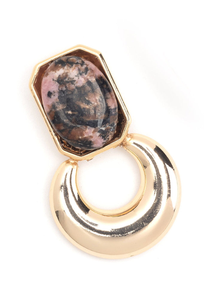 Baguette Pink Dalmatian Agate Gold Earrings - Nakamol