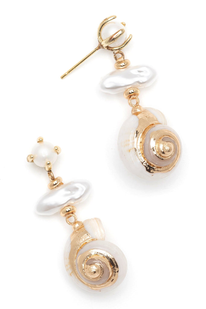 Gold Shell Pearl Drop Earrings - Nakamol
