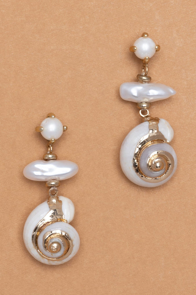 Gold Shell Pearl Drop Earrings - Nakamol