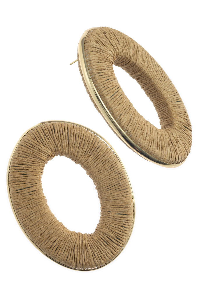 TAN TEXTURED HOLLOW OVAL EARRINGS - Nakamol