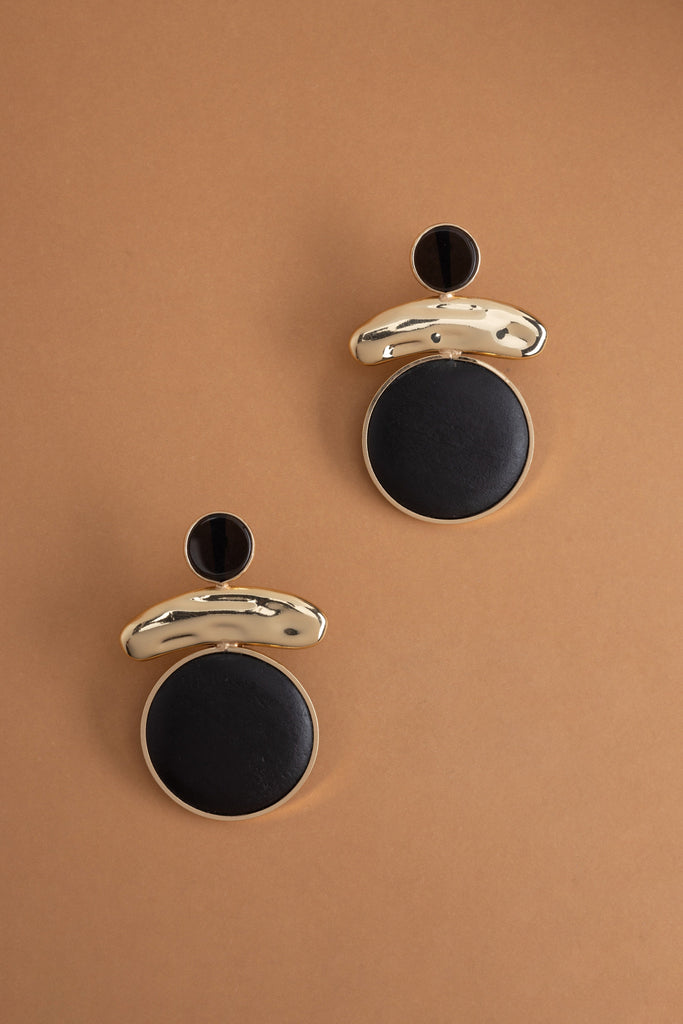 Black Gold Geometric Earrings - Nakamol