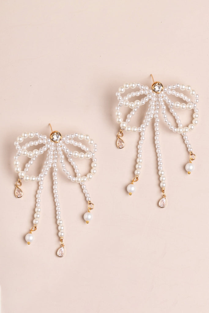 White Pearl Festive Bow Earrings - Nakamol