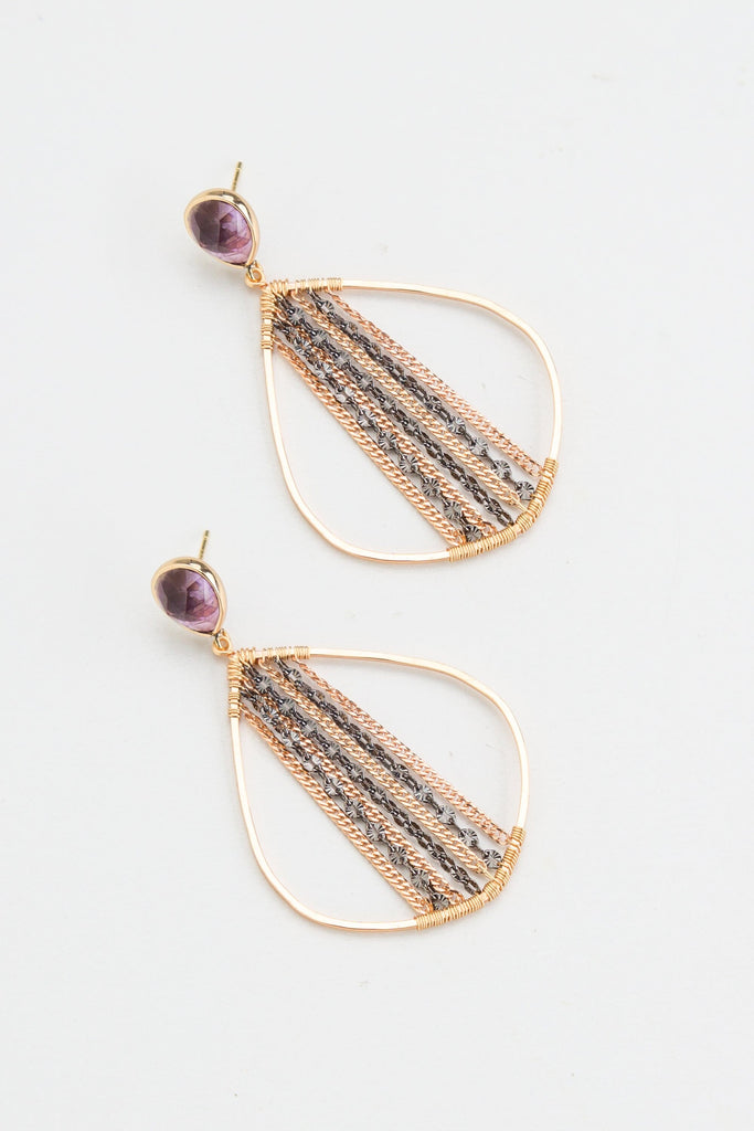 Purple Stone Teardrop Earrings - Nakamol