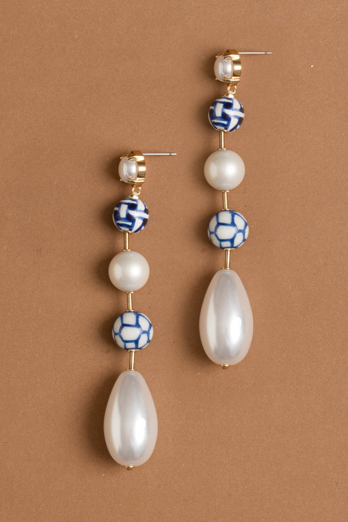 Blue and White Pearl Single Drop Earrings - Nakamol