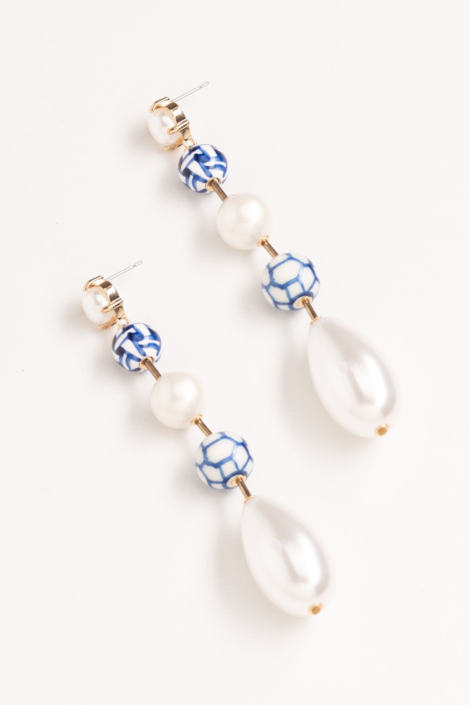 BLUE AND WHITE PEARL SINGLE DROP EARRINGS – Nakamol
