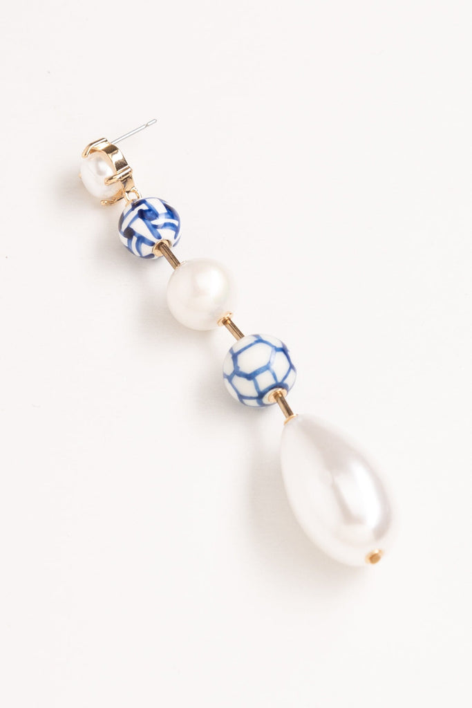 Blue and White Pearl Single Drop Earrings - Nakamol