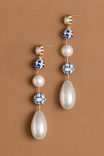 Blue and White Pearl Single Drop Earrings - Nakamol