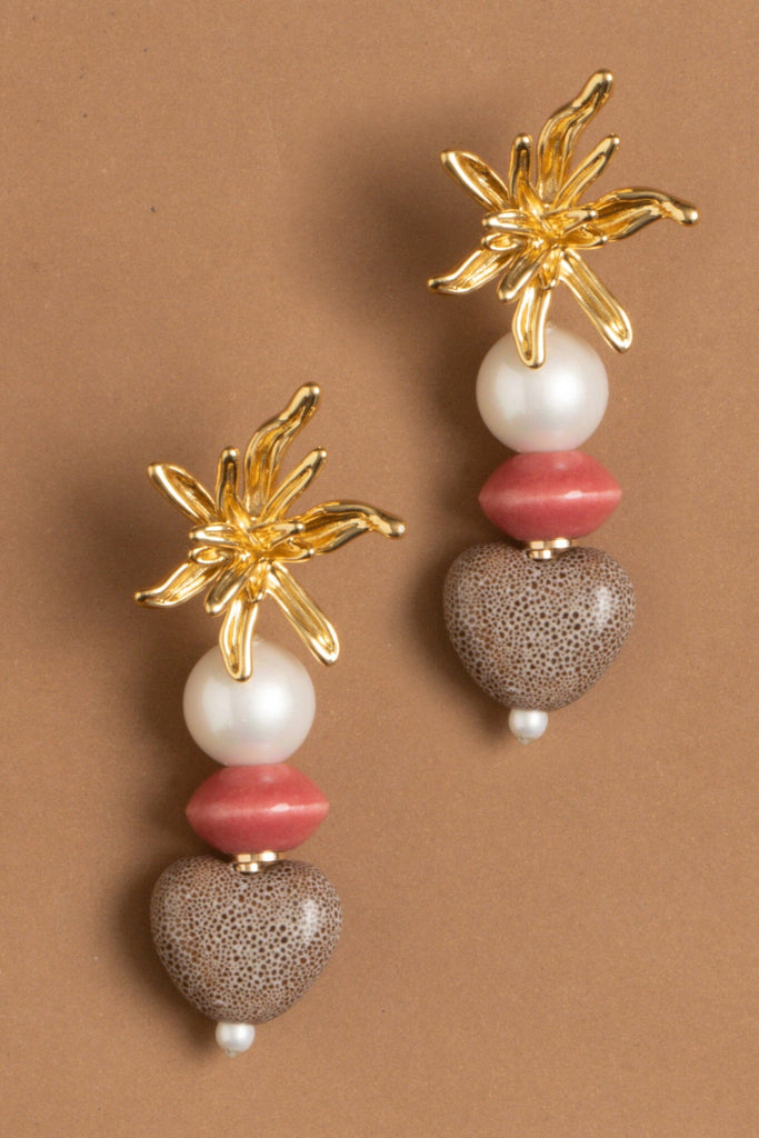 Grey White Gold Drop Earrings - Nakamol