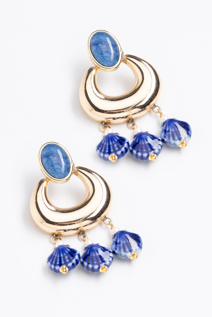 Lapis Mix Gold Shell Drop Earrings - Nakamol