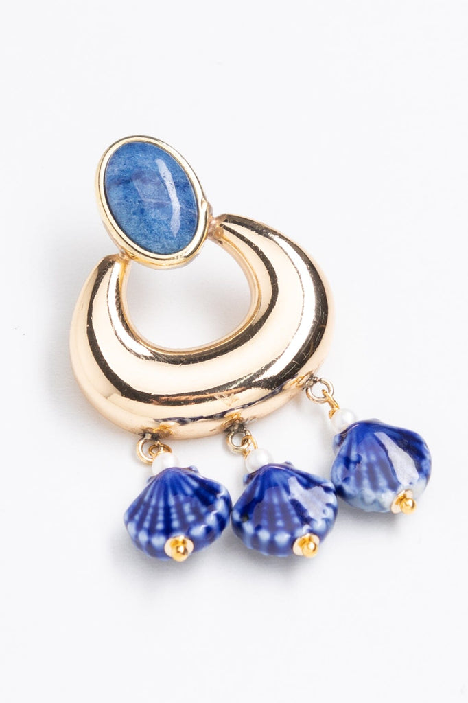 Lapis Mix Gold Shell Drop Earrings - Nakamol