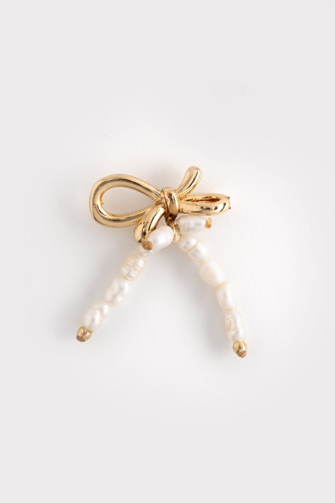 Gold Ribbon Pearl Earrings - Nakamol