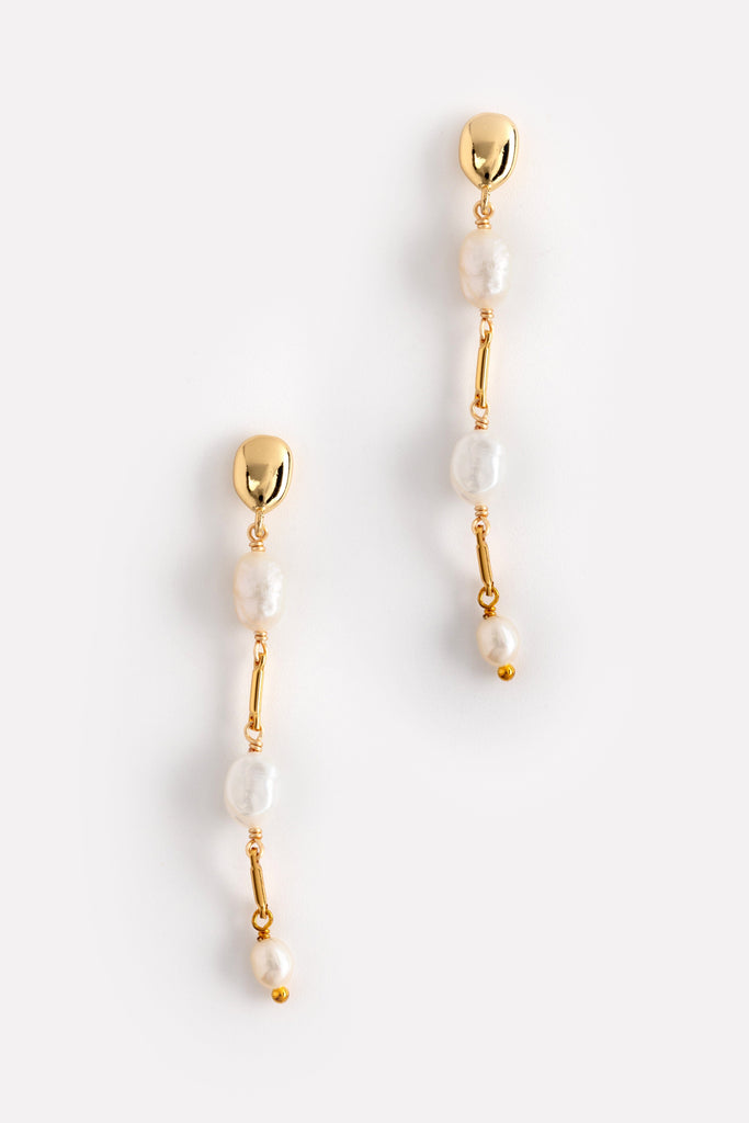 Triple Pearl Bead Long Drop Earrings - Nakamol