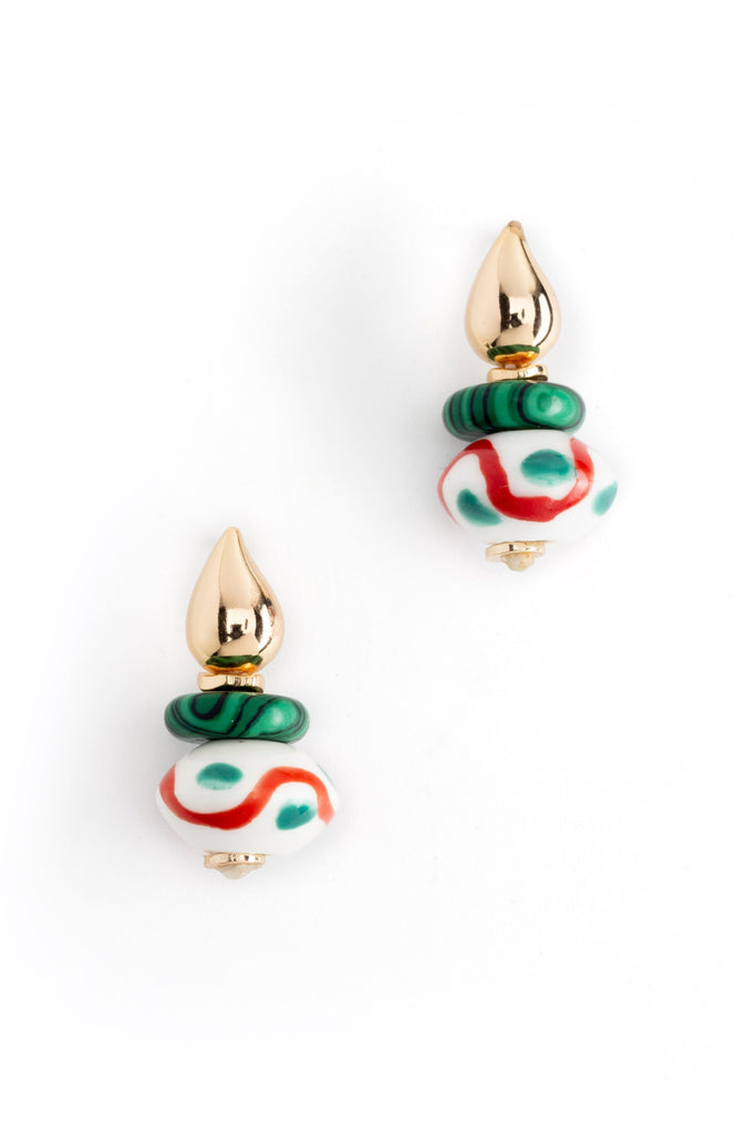 White Green Painted Stone Drop Earrings - Nakamol
