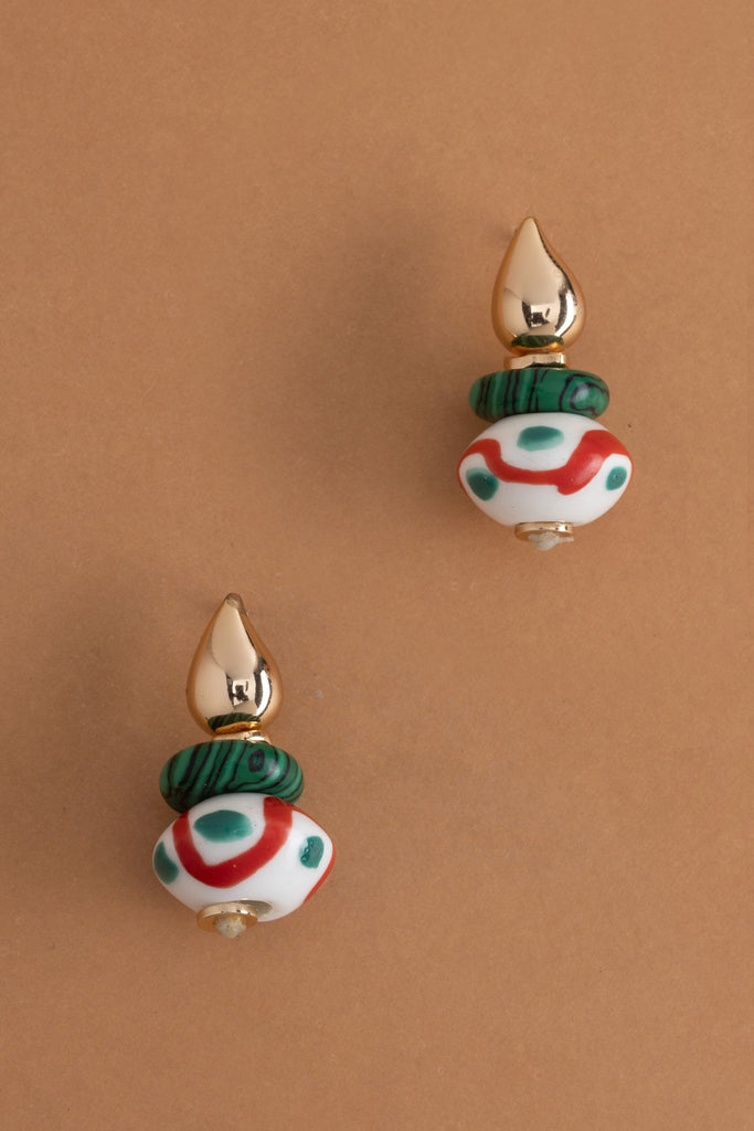 White Green Painted Stone Drop Earrings - Nakamol