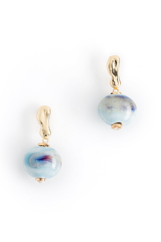 Blue Teal Stone Ball Drop Earrings - Nakamol