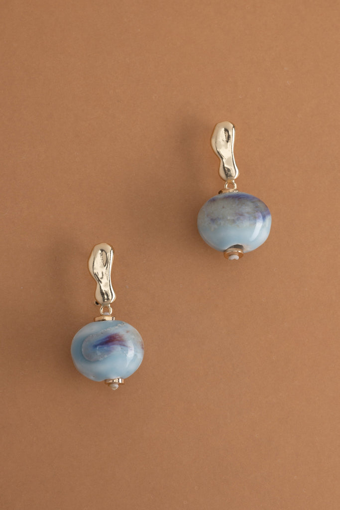 Blue Teal Stone Ball Drop Earrings - Nakamol