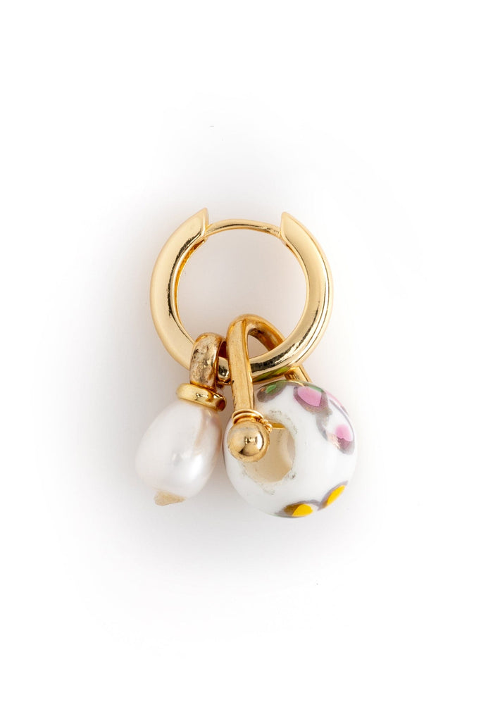 White Mix Gold Huggie Pearl Earrings - Nakamol