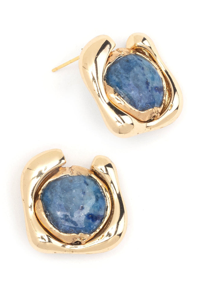 Chunky Lapis Gold Stud Earrings - Nakamol