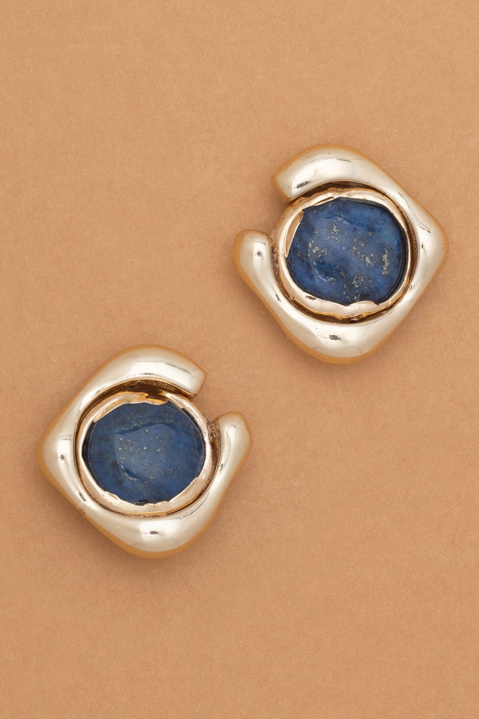 Chunky Lapis Gold Stud Earrings - Nakamol