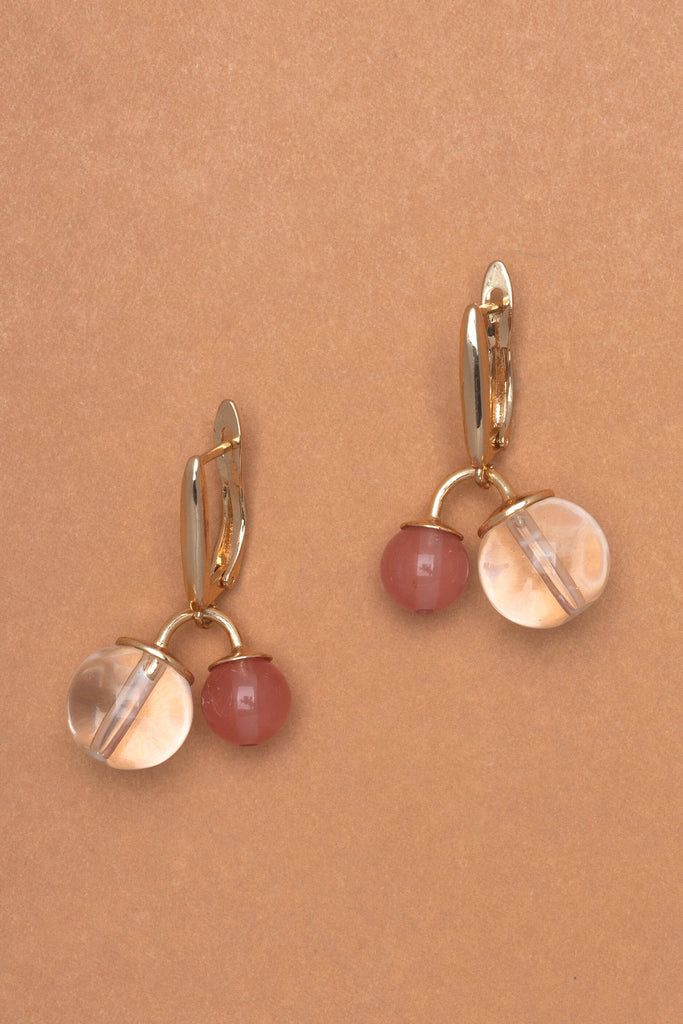 White and Pink Stone Charm Earrings - Nakamol