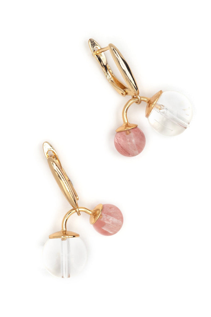 White and Pink Stone Charm Earrings - Nakamol