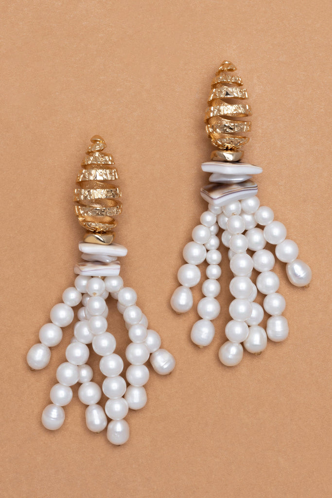 Pearl Fringe Conus Earrings - Nakamol