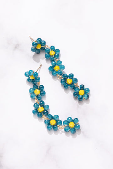 Blue Bead Floral Drop Earrings - Nakamol
