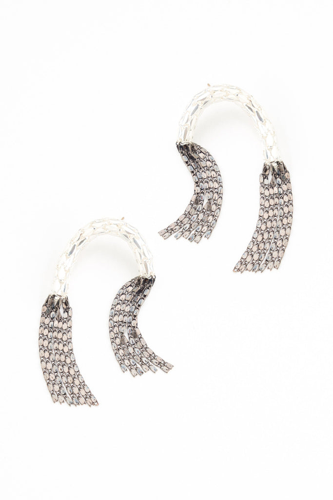 Silver Gunmetal Fringe Earrings - Nakamol