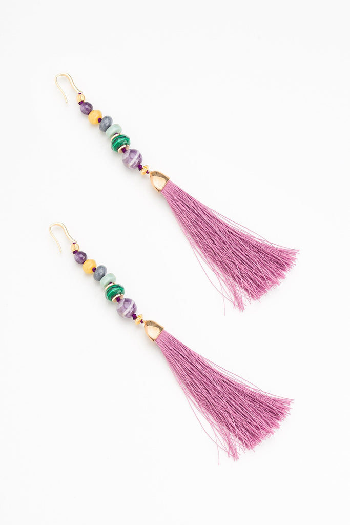 Glass Bead Purple Tassel Earrings - Nakamol
