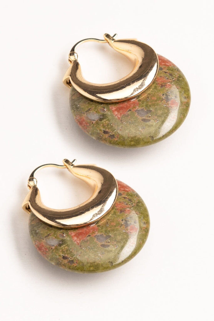 Unakite Crescent Stone Earrings - Nakamol