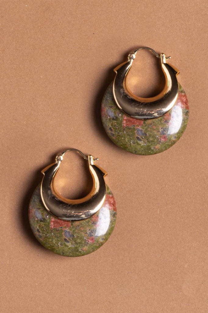 Unakite Crescent Stone Earrings - Nakamol