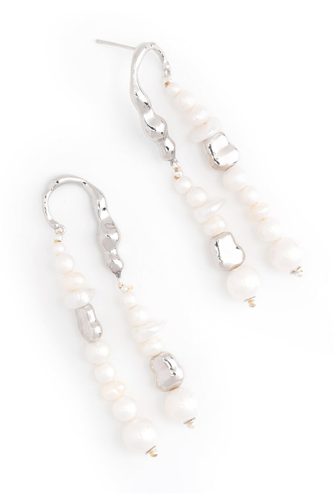 Double Fringe White Pearl Earrings - Nakamol