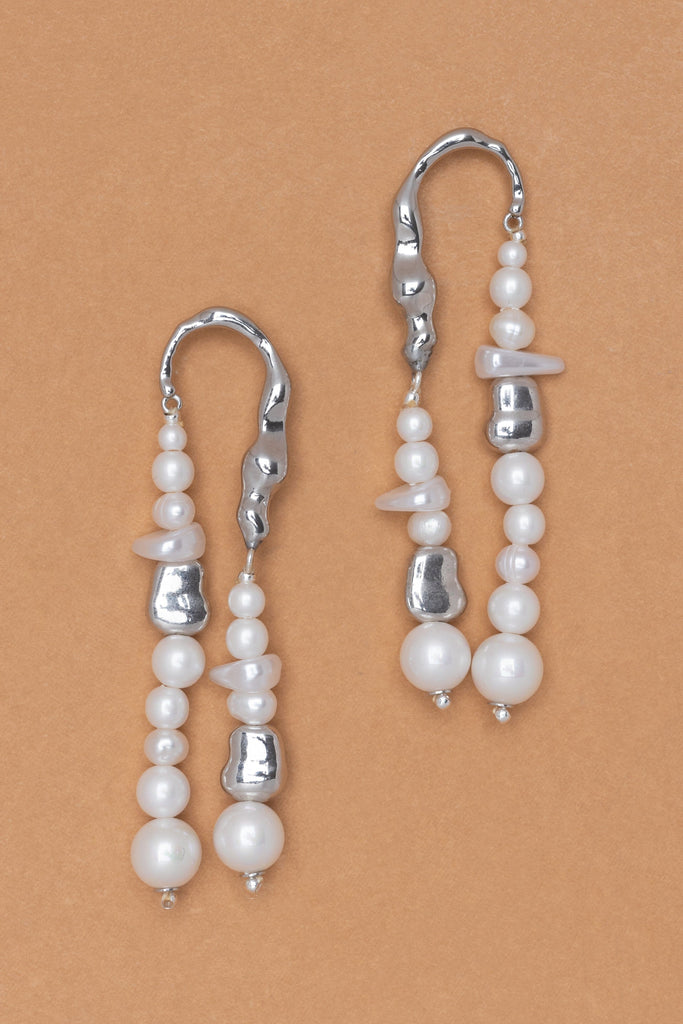 Double Fringe White Pearl Earrings - Nakamol