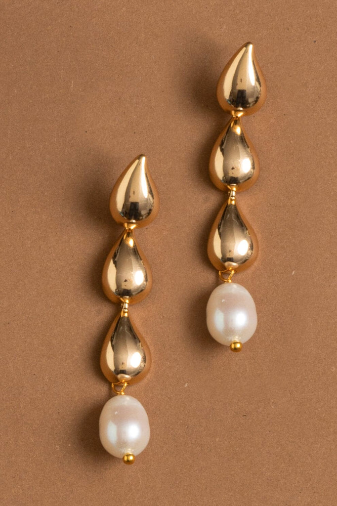 Pearly Gold Drop Earrings - Nakamol