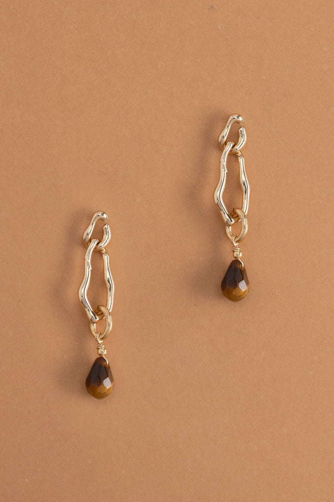 Tiger Eye Gold Chain Earrings - Nakamol