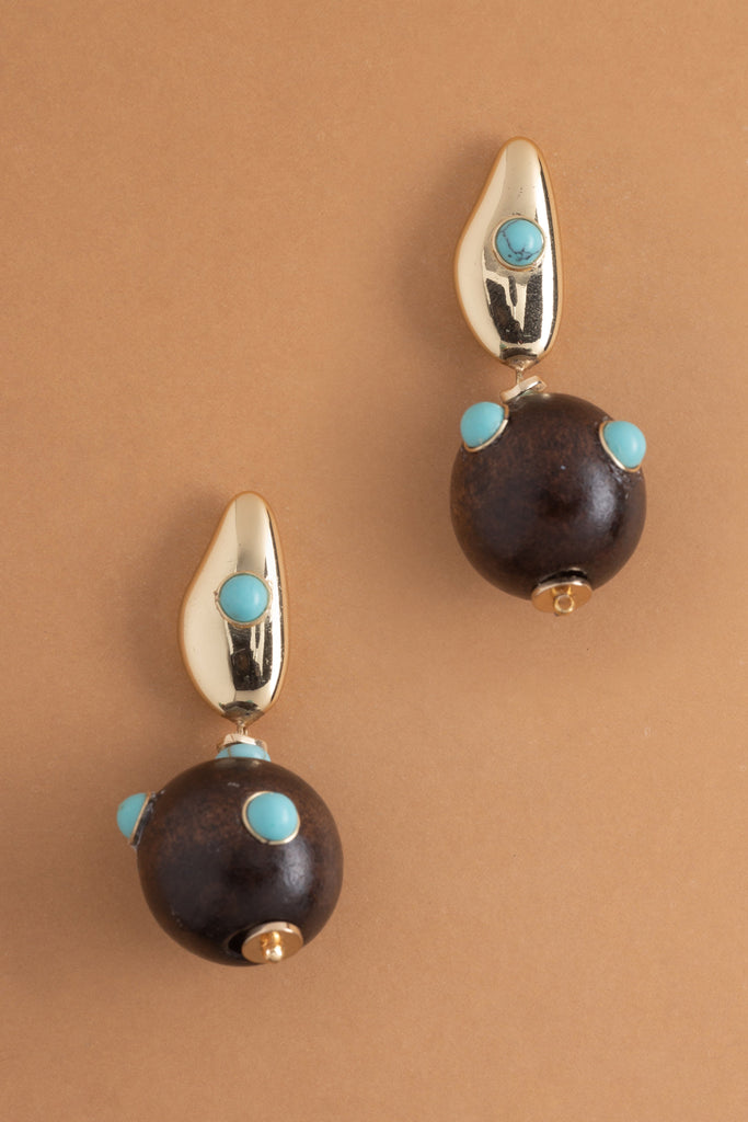 Turquoise Black Ball Drop Earrings - Nakamol
