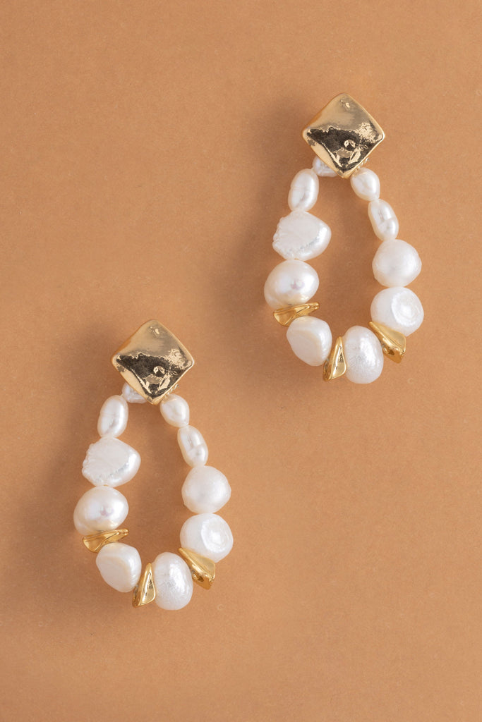 White Pearl Teardrop Earrings - Nakamol