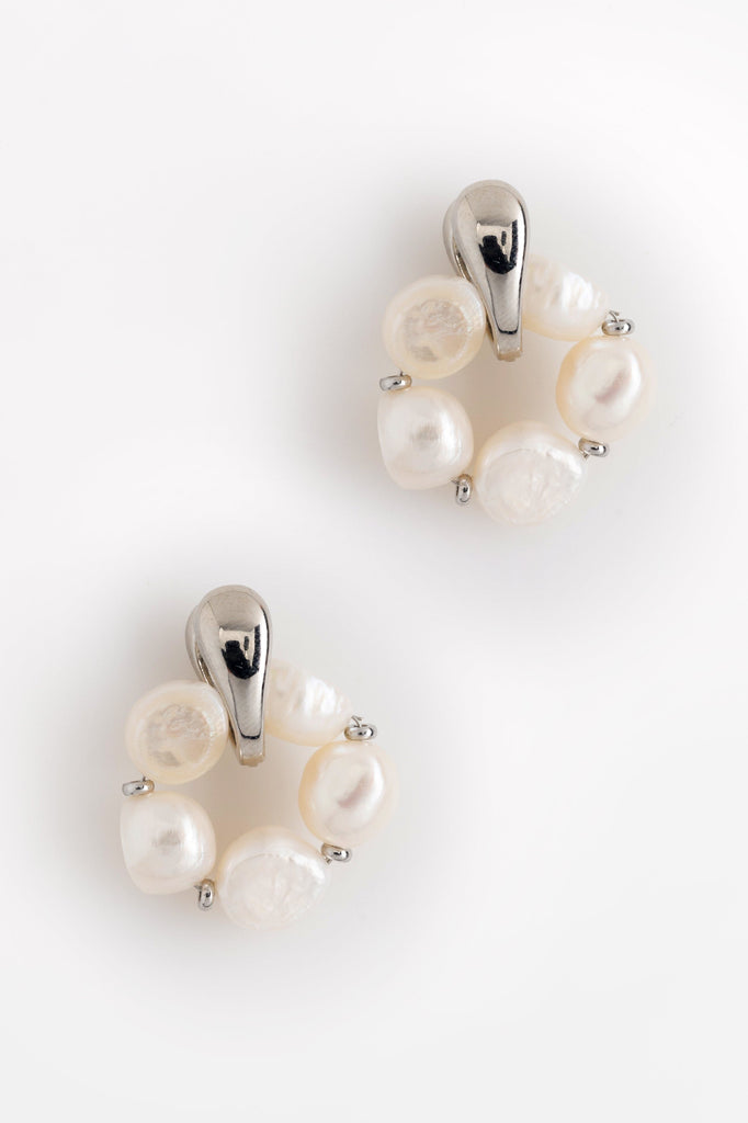 Rhodium Pearl Dangling Earrings - Nakamol