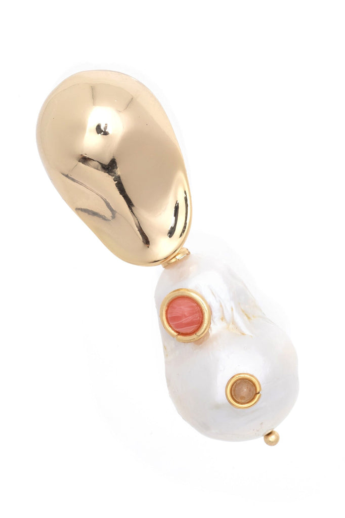 White Pearl Peach Gold Drop Earrings - Nakamol