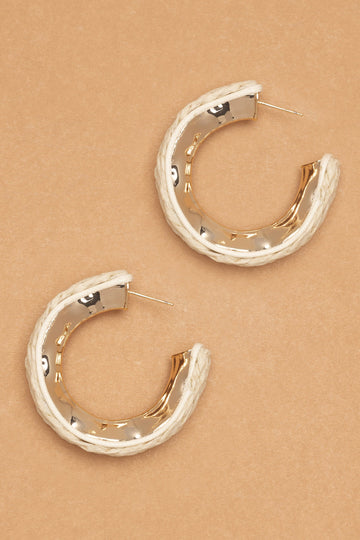 TEXTURED CREAM HALF HOOP EARRINGS - Nakamol