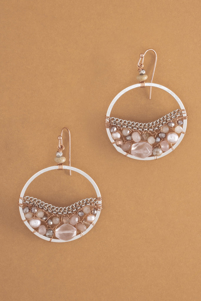 Rose Quartz Circle Beaded Earrings - Nakamol
