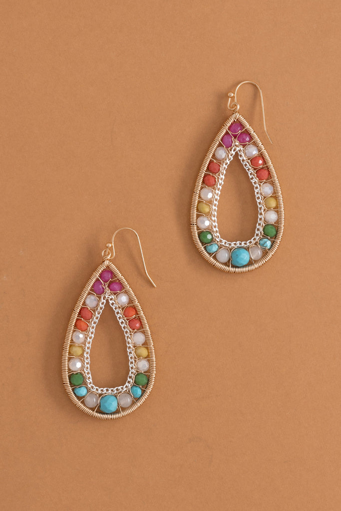 Multicolored  Woven Teardrop Beaded Earrings - Nakamol